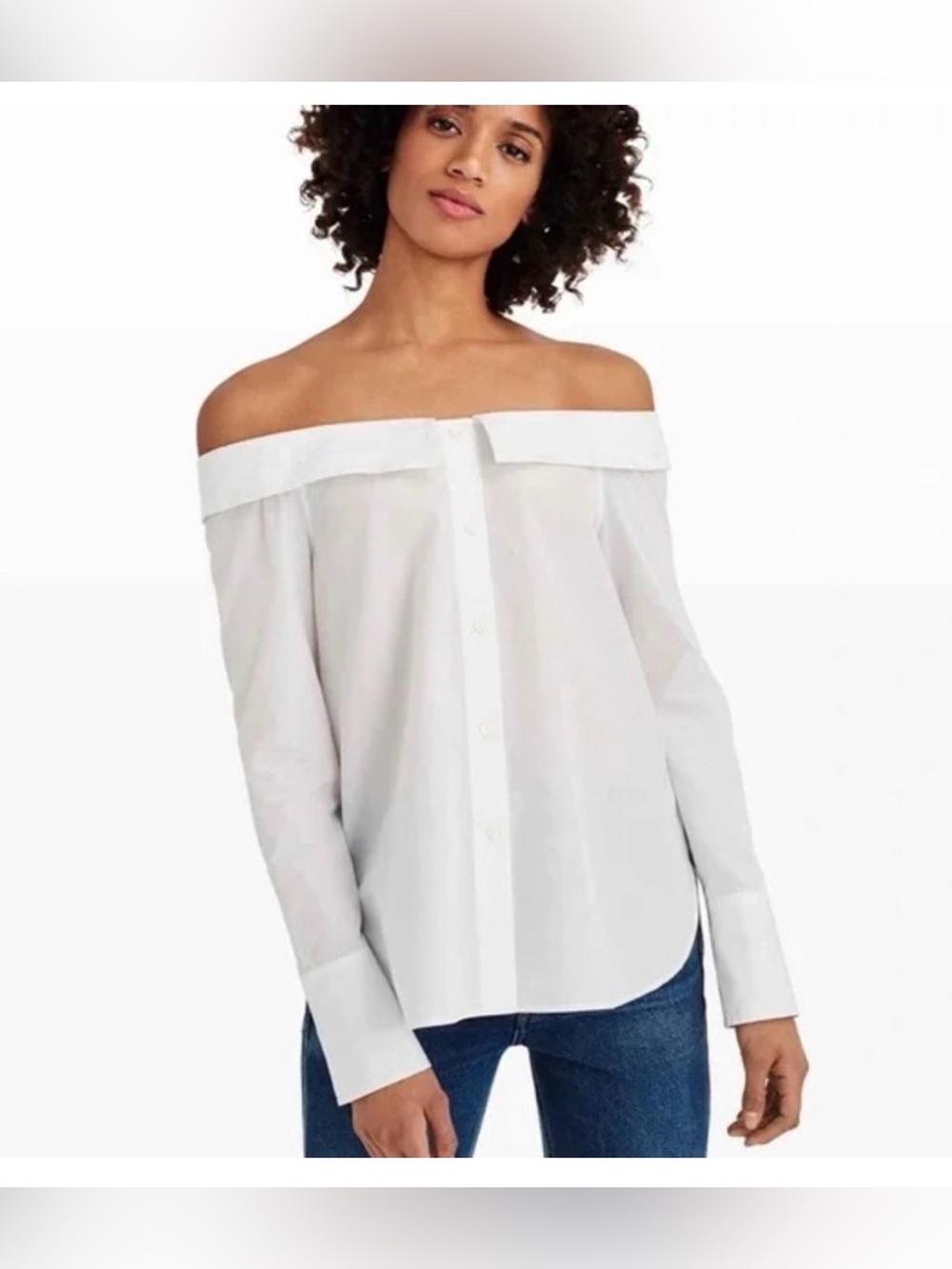 Club Monaco Women’s Off Shoulder White Jearim Shirt Preppy Classic Size 0